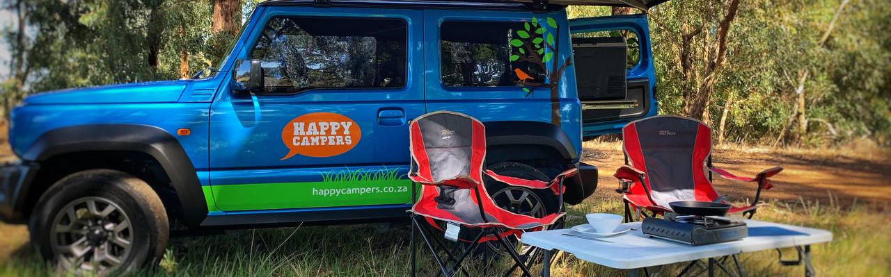Happy 4x4 für zwei Personen von Happy Campers geparkt und aufgebaut in Südafrika